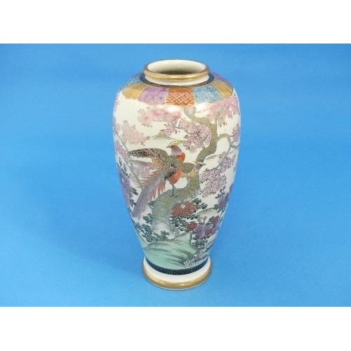 32 - A Japanese Satsuma pottery Vase, well painted with birds and flowering shrubs, character seal mark o... 