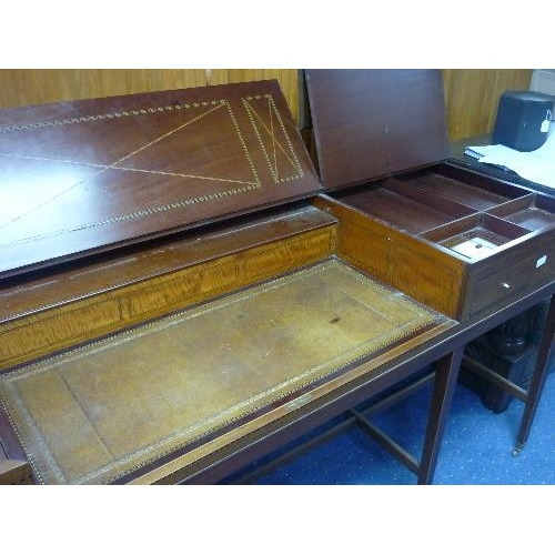 352 - An antique Square Piano / Spinet, converted to a desk, 65in (165cm) wide x 24in (61cm) deep.