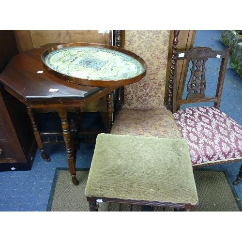 362 - A Victorian mahogany octagonal Occasional Table, together with a Victorian prie dieu chair, nursing ... 