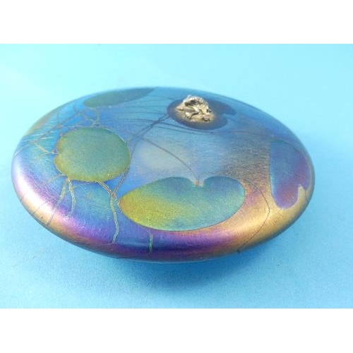 37 - A John Ditchfield (Glasform) iridescent glass Lily Pad paperweight, mounted with a silver hallmarked... 