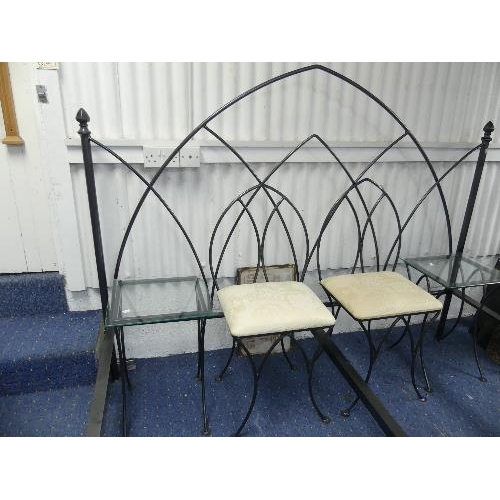 382 - A modern wrought-iron and glass Gothic style Bedroom Suite, comprising a 6ft bedstead, a pair of bed... 