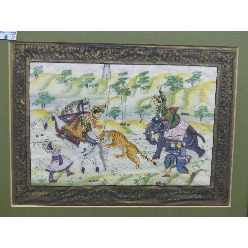 76 - 19th/20th century Indian School, a pair of tiger hunting scenes, watercolour and gouache, 8in x 11in... 