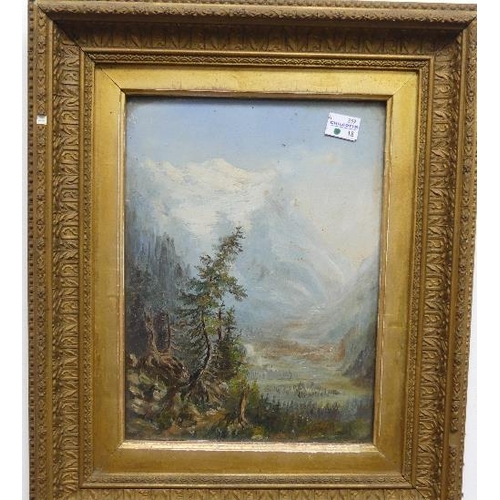 78 - 19th century School, Cattle watering in a mountainous river landscape, oil on canvas, oval, framed, ... 