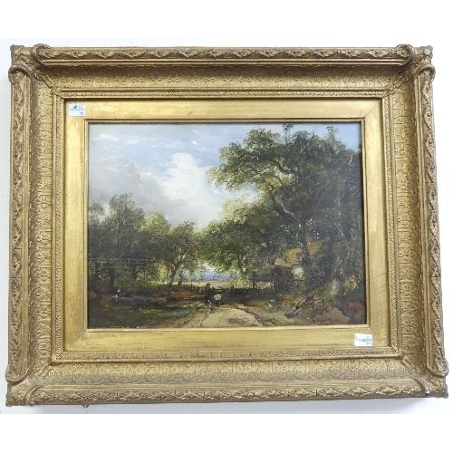 89 - 19th century English School, Cottage in a wooded landscape, oil on canvas, 12in x 16in (30.5cm x 40.... 