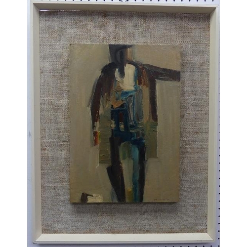 294 - Bob Crossley (British, 1912-2010), Figure with raised arm, oil on panel, signed and dated 1961 bott... 