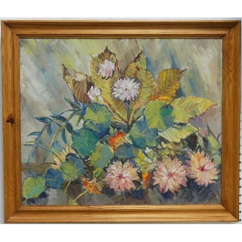 299 - Marjorie Davies (British, 1906-2007), Flower Study, oil on canvas, bears label verso dated 1964, 20... 