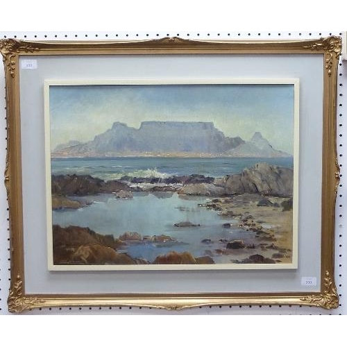 300 - Lucy M. Wiles (South African, 1920-2008), Table Mountain, oil on board, signed bottom left, 18in x ... 