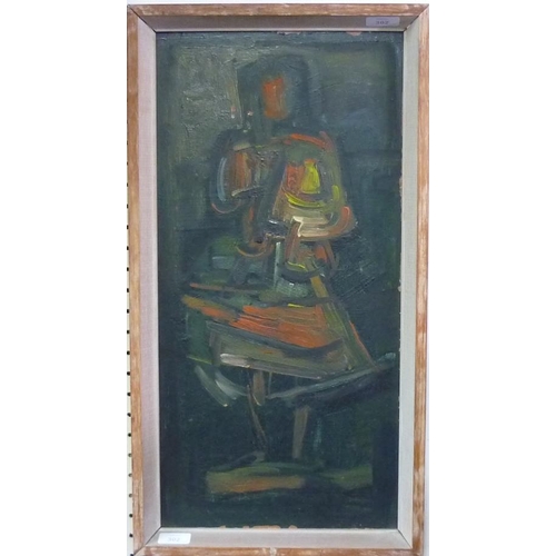 302 - Bob Crossley (British, 1912-2010), Girl, oil on board, artist's label verso, some paint loss to upp... 