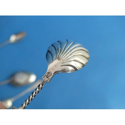 50 - A collection of eight 19thC silver Teaspoons, seven fiddle pattern, all with initialled handles, one... 