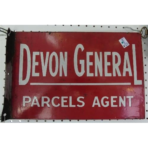 563 - Bus and Coaching Local Interest; A Devon General double sided 'Parcels Agent' Sign, in red and white... 