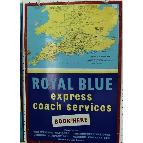 564 - Bus and Coaching Interest; A Royal Blue Express Services enamel Booking Office Sign, in blue and yel... 