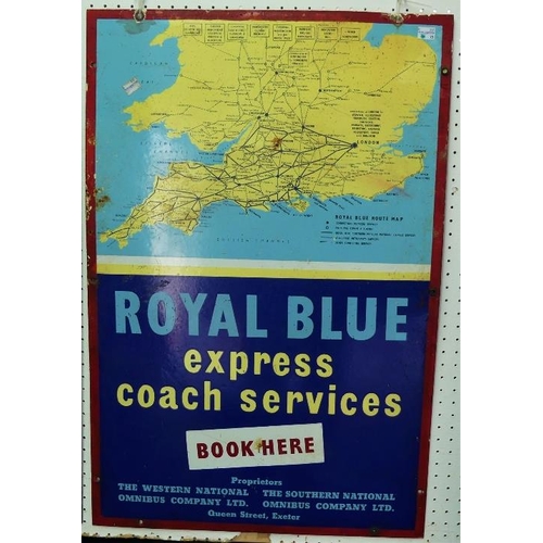 564 - Bus and Coaching Interest; A Royal Blue Express Services enamel Booking Office Sign, in blue and yel... 