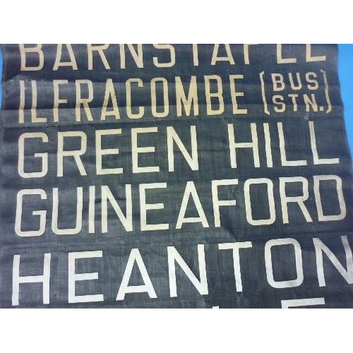 587 - Bus and Coach Interest; North Devon; A Bus Destination part Roller Blind, with destinations includin... 