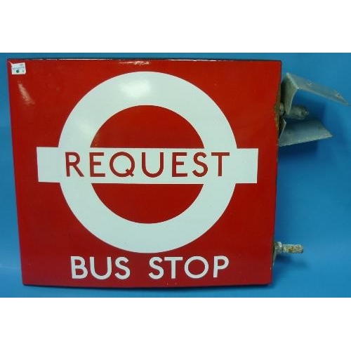 612 - Bus and Coaching interest; A vintage London Transport double sided enamel Request Bus Stop Flag, cir... 