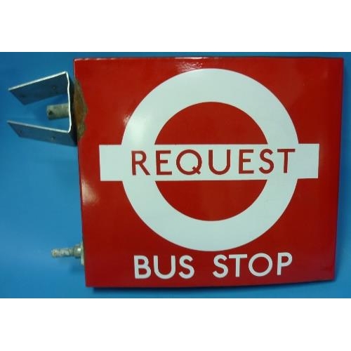 612 - Bus and Coaching interest; A vintage London Transport double sided enamel Request Bus Stop Flag, cir... 