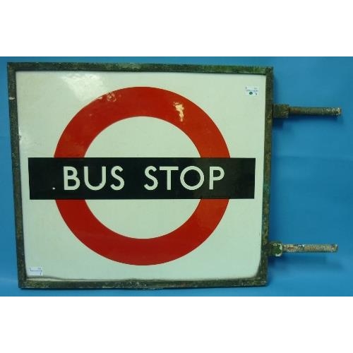 613 - Bus and Coaching Interest; A vintage London Transport double sided enamel Bus Stop Flag, circa 1950'... 