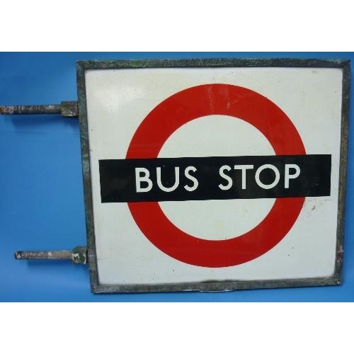 613 - Bus and Coaching Interest; A vintage London Transport double sided enamel Bus Stop Flag, circa 1950'... 