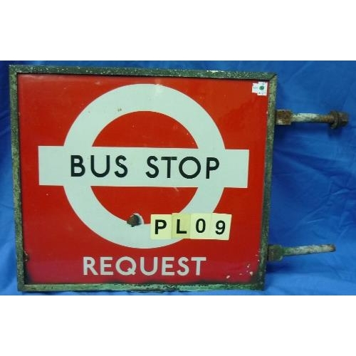 614 - Bus and Coaching Interest; A vintage London Transport double sided enamel Request Bus Stop Flag, cir... 