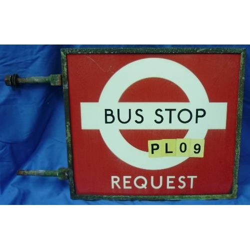 614 - Bus and Coaching Interest; A vintage London Transport double sided enamel Request Bus Stop Flag, cir... 