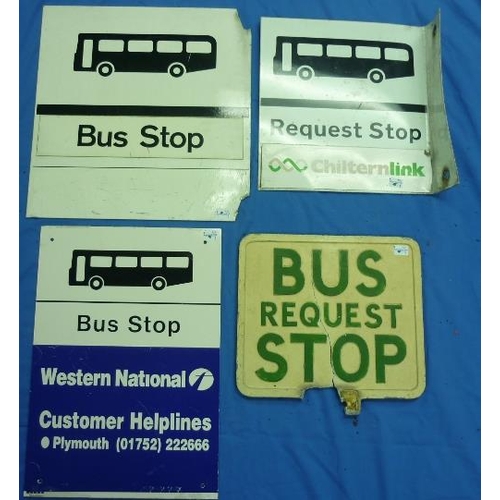 615 - Bus and Coaching Interest; a collection of four various bus stop flags, together with two bus stop t... 