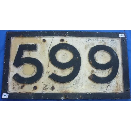 620 - Railwayana; A SR cast iron Bridge Plate 599 (Yeoford Area), with in-service repaired crack, 22in (56... 