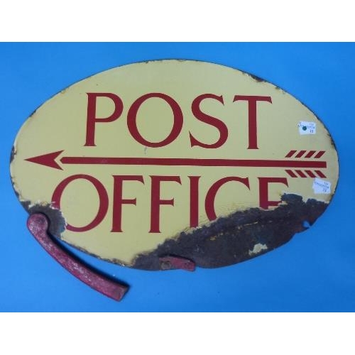 623 - A mid 20thC enamel double sided Post Office oval direction Sign, red lettering on cream ground, poor... 