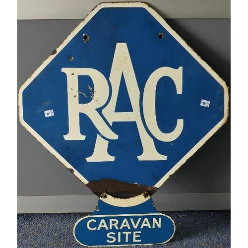 625 - A vintage RAC double sided enamel Sign, circa 1960's, with 'Caravan Site' attachment plate beneath, ... 