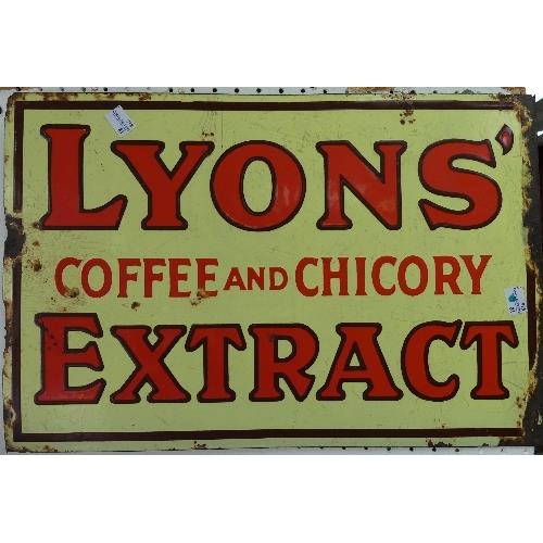 626 - A 'Lyons' double sided enamel Advertising Sign, 'Coffee and Chicory Extract' in yellow, red and brow... 