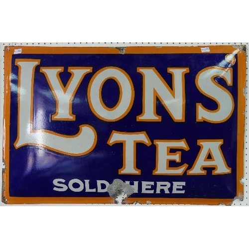 630 - A 'Lyons' Tea' enamel Advertising Sign, curved rectangular form, 29in (74cm) x 19in (49cm), some dam... 