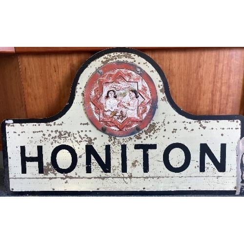 633 - Honiton interest: A late 20thC 'HONITON' aluminium boundary Road Sign, bold black lettering beneath ... 