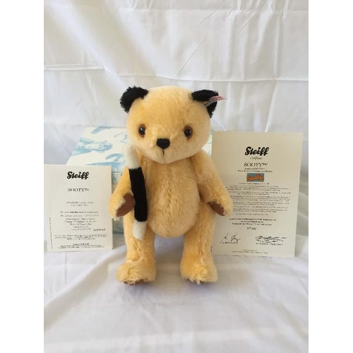 672 - Steiff; 'Sooty', 663932, from 'The Sooty Show', yellow, 30cm, limited edition no. 840 / 2000, boxed,... 