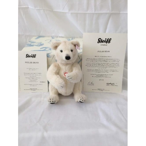 683 - Steiff; 'Polar Bear', 034817, white, 23cm, limited edition no. 663 / 1500, together with 'Lion Leo',... 