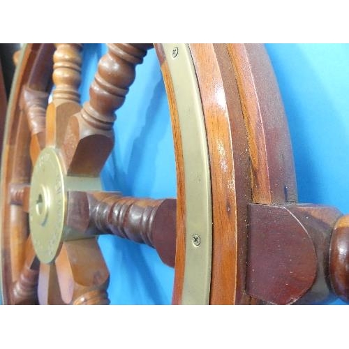 634 - A John Hastie & Co. Ltd, Greenock, 8-spoke brass and mahogany Ships Wheel, 36in (91.5cm) diameter.