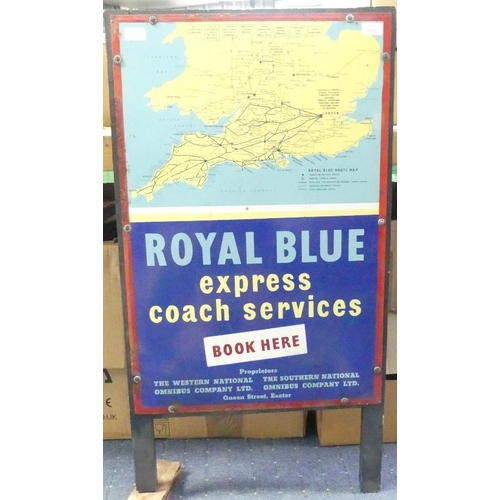 603 - Bus and Coaching Interest; A Royal Blue Express Services enamel Booking Office Sign, in blue and yel... 