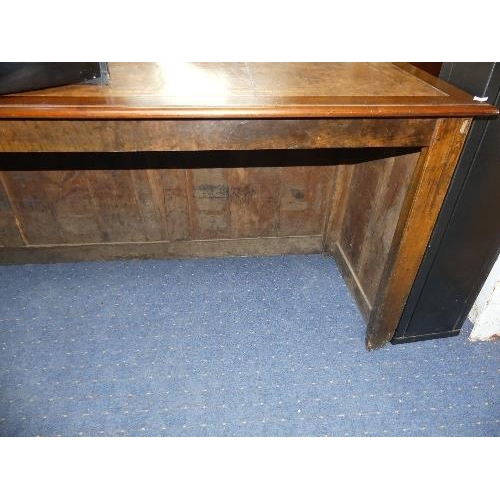 103 - A long Shop Counter, made of antique mahogany panels with leatherette inset top, width 78in x depth ... 