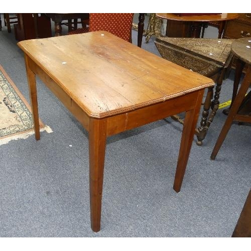 456 - An antique French cherry wood Side Table, the plank top with canted corners, chamfered square taperi... 