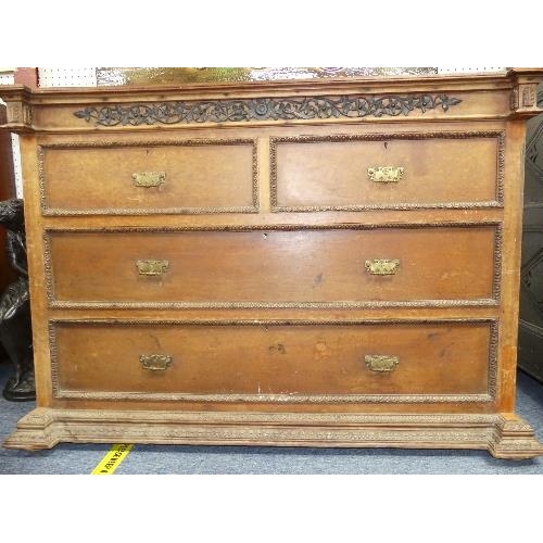 490 - A Continental antique carved oak Chest of Drawers, with two short drawers above two long, brass hand... 