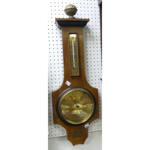 508 - R.M.S. Mauritainia interest: an early 20th century walnut cased barometer and thermometer, with bras... 