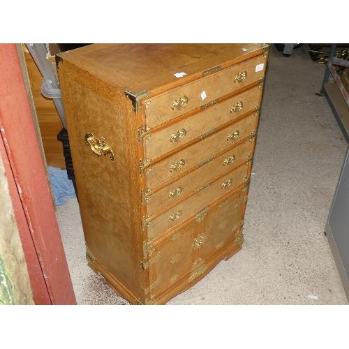 75 - An oriental-style burr walnut and oak Chest of Drawers,  with handles width 21in x depth 15in x heig... 