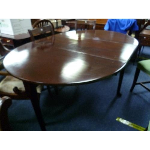 83 - A 19th century mahogany drop-leaf Dining Table, the rounded rectangular top on tapering turned legs ... 