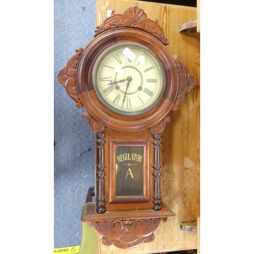 87 - An Edwardian walnut Wall Clock, height 24in x width 16in (61cm x 40cm)