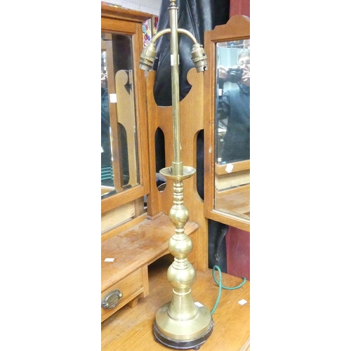 88 - A brass column table Lamp Base and Shade, height 32in (81cm)