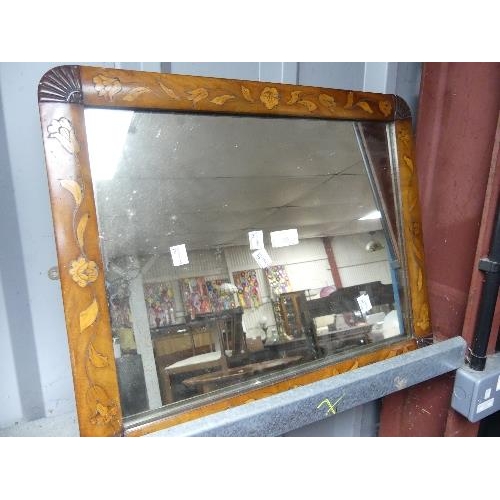 35 - An early 20thC oval copper framed bevel edged Wall Mirror, together with an inlaid walnut mirror and... 
