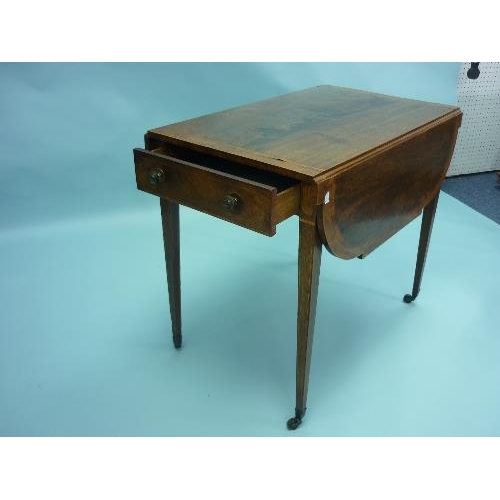 451 - A Georgian inlaid mahogany Pembroke Table, the shaped top above a frieze drawer raised on tapering l... 