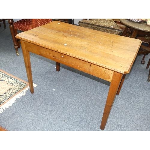 456 - An antique French cherry wood Side Table, the plank top with canted corners, chamfered square taperi... 