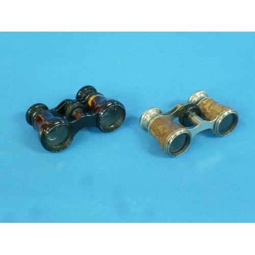 461 - A pair of vintage Opera glasses, with faux tortoiseshell cases, together with another pair covered w... 