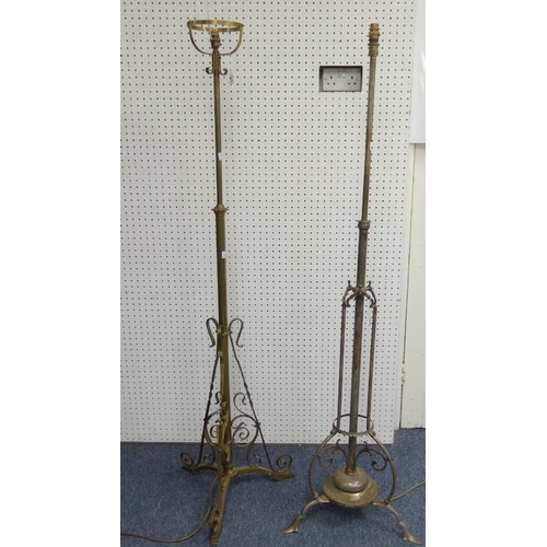 474 - An antique brass floor-standing telescopic Oil Lamp, converted to electicity, together with another ... 