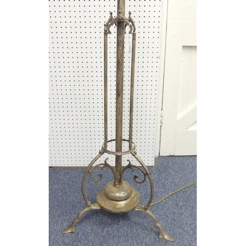 474 - An antique brass floor-standing telescopic Oil Lamp, converted to electicity, together with another ... 