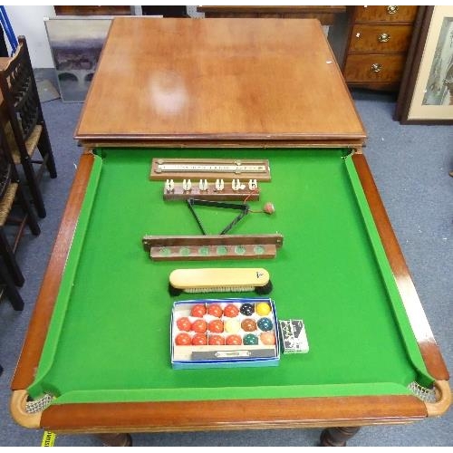 484 - An E. J. Riley of Accrington slate bed quarter size Snooker Dining Table, with mahogany frame and tw... 