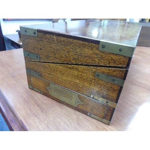 498 - A Georgian mahogany brass-bound Writing Slope, with fitted interior and side drawer, 17½in (44.5cm) ... 